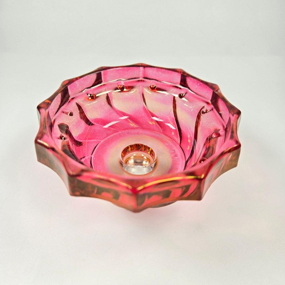 Vintage Victrylite Candle Co Cranberry Red Glass Taper Votive Pillar Holder
